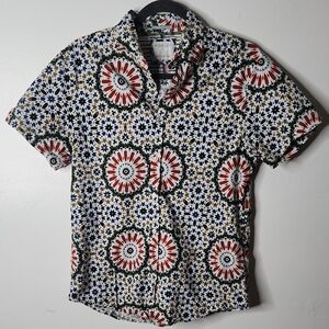 Denim And Flower Ricky Singh Shirt Small Mandala Print Earthy Short Sleeve Artsy
